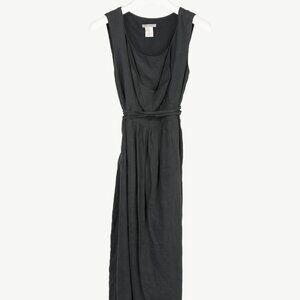 Sarah Pacini Grey Linen Tie-Waist Sleeveless Midi Dress